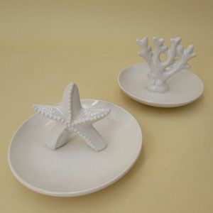 White Porcelain Starfish & Coral Trinket Tray Set